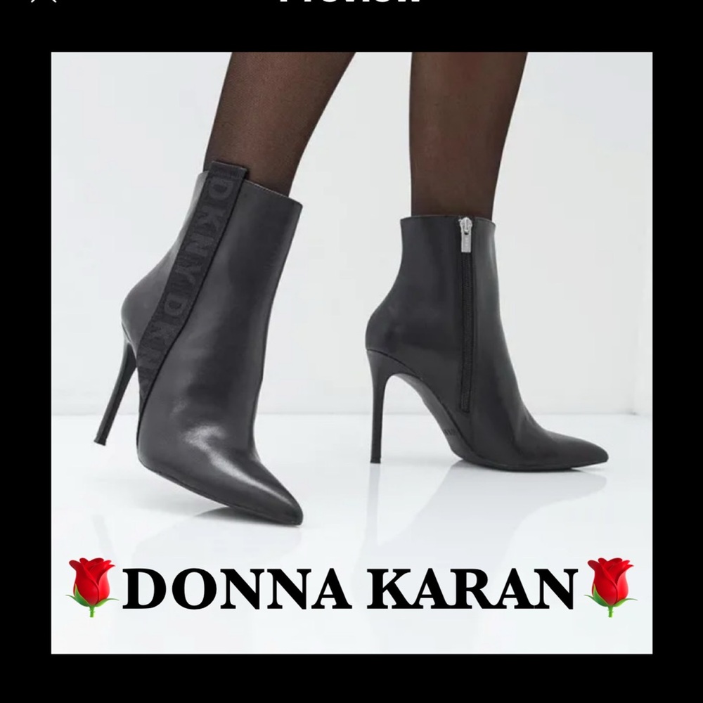 DONNA KARAN Black Leather Ankle Boots